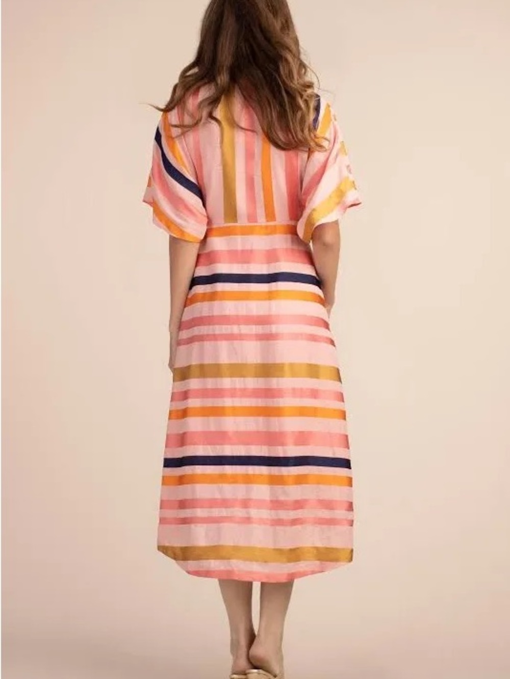 Trina Turk Endless Striped Wrap Midi Dress Pink Navy Size 2 - Picture 3 of 10
